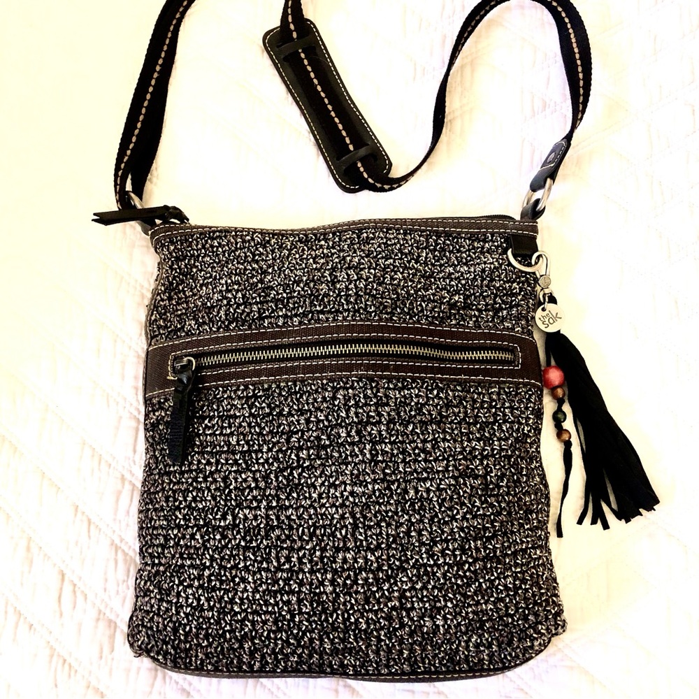 The Sak Black and Gray Tweedish Crossbody Bag